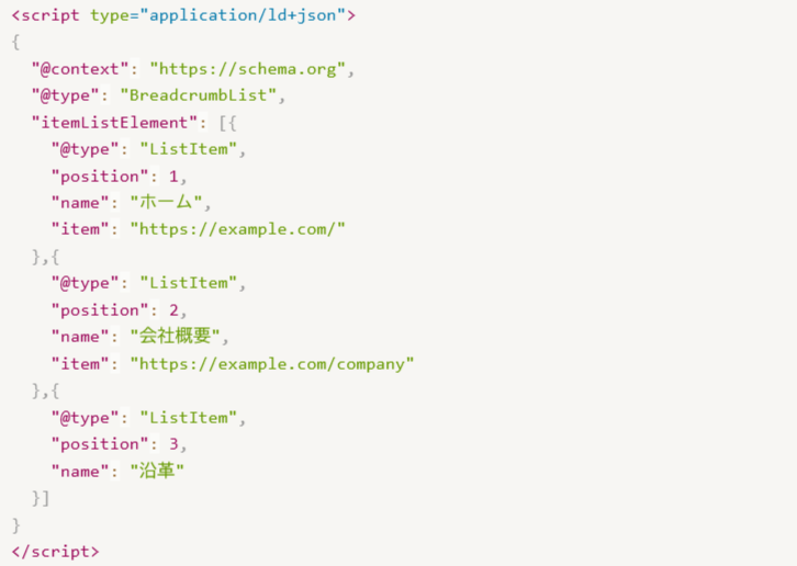 JSON-LDでの構造化マークアップの記述例